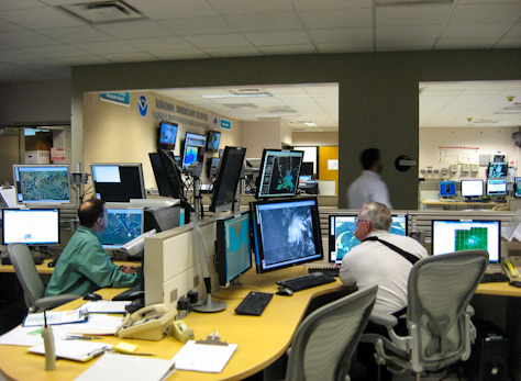 Photo Credit: David July — Hurricane specialists working in the operations center of the National Hurricane Center, 11691 SW 17th Street, Miami, Florida, 15 May 2012