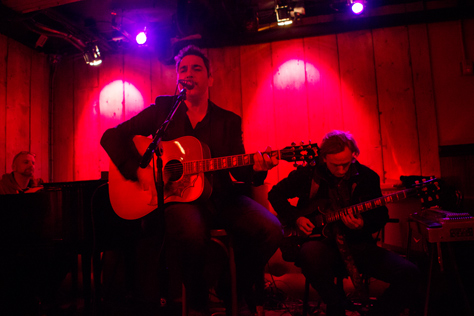 Photo Credit: David July — Blow Up Hollywood featuring Steve Messina with Harvey Jones and Thad Debrock performing on Stage 3 at the Rockwood Music Hall in New York City during the premiere show in the 'Blue Sky Blond' album tour, New York, New York: 25 January 2014