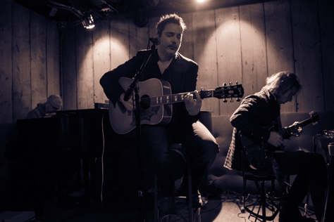Photo Credit: David July — Blow Up Hollywood featuring Steve Messina with Harvey Jones and Thad Debrock during the sound check on Stage 3 at the Rockwood Music Hall in New York City before the premiere show in the 'Blue Sky Blond' album tour, New York, New York, 25 January 2014