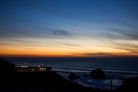 Photo Credit: David July — Cliff House (1909) and Seal Rocks with the last light of day over the Pacific Ocean from the Lands End Overlook on the Coastal Trail at Lands End in the Golden Gate National Recreation Area, San Francisco, California: 21 January 2013