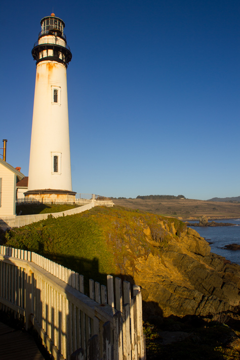 Photo Credit: David July — Pigeon Point Lighthouse (1871) from the platform on the southern edge of the rocky promontory upon which it is built, Pescadero, California: 30 January 2013