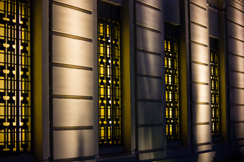 Photo Credit: David July — Illuminated wall and windows on the northwest exterior of Griffith Observatory (1935), Los Angeles, California: 22 August 2013