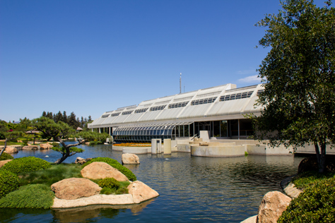 Photo Credit: David July — The Administration Building (1984) designed by Anthony J. Lumsden from just inside the entrance to The Japanese Garden at the Donald C. Tillman Water Reclamation Plant, Van Nuys, Los Angeles, California, 22 August 2013