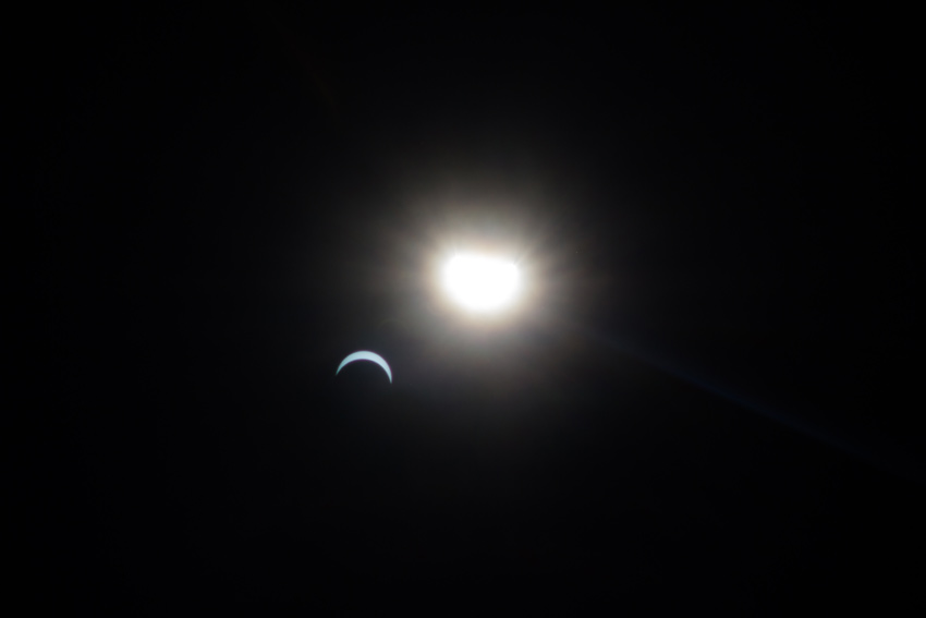 The moon partially obscures the sun during a total solar eclipse on Monday, 21 August 2017