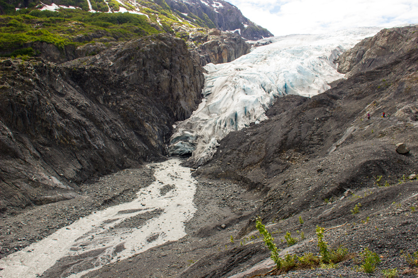 Meltwater flowing from the base of Exit Glacier to the Outwash Plain from a lookout on the Edge of the Glacier Trail
