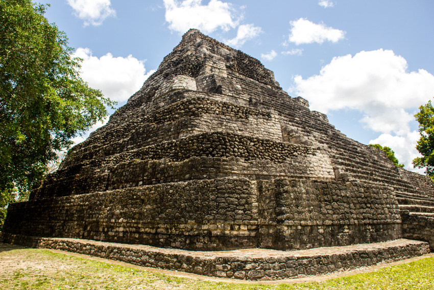 Templo 1 atop the Gran Basamento at the Chacchoben Mayan archeological site in Quintana Roo, Mexico
