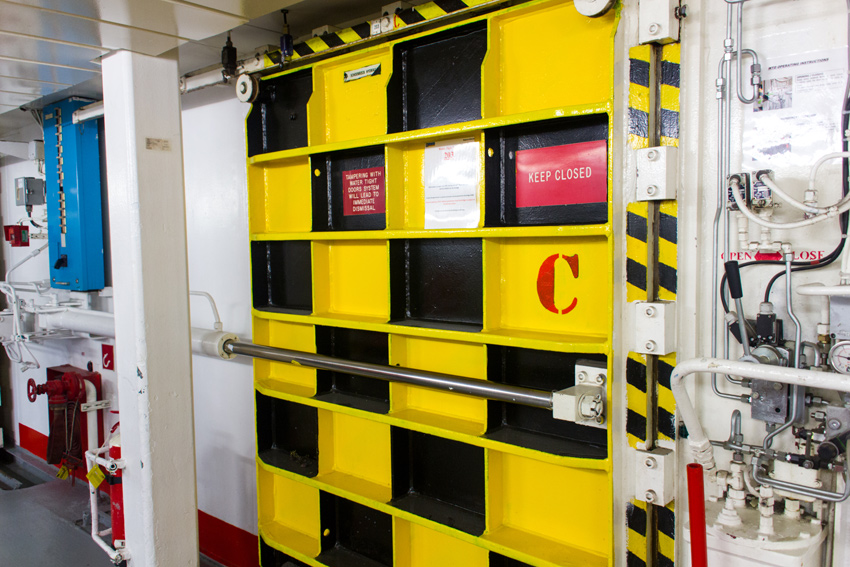 Watertight Bulkhead Door 203 (Category C, Group 4) in the service corridor on Deck 2 during an All Access Tour of the MS Empress of the Seas