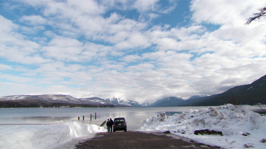 Stephen Fry and Daniel Faber at he Apgar Village boat ramp and dock on Lake McDonald in  Glacier National Park.