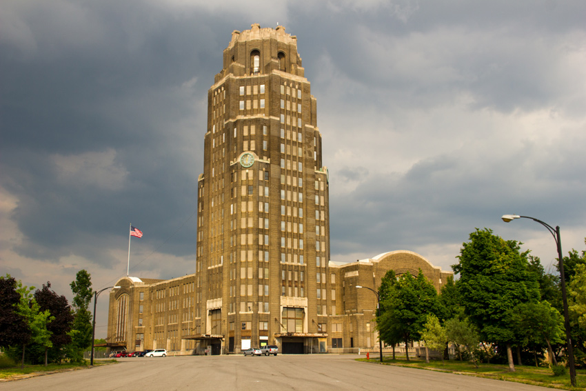 Walking up the eastern terminus of Paderewski Drive on the approach to Buffalo Central Terminal (1929) in Buffalo, New York