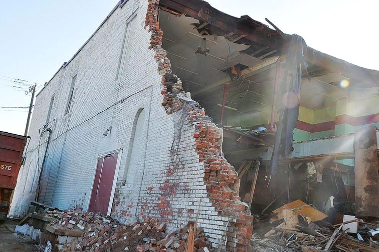 Photograph of the demolition of 334 West Spring Street in Titusville, Pennsylvania on Friday, 13 March 2015.