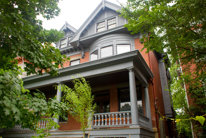 The porch and front of the old style single family home at 359 South Atlantic Avenue (1913) in the Friendship neighborhood of Pittsburgh, Pennsylvania