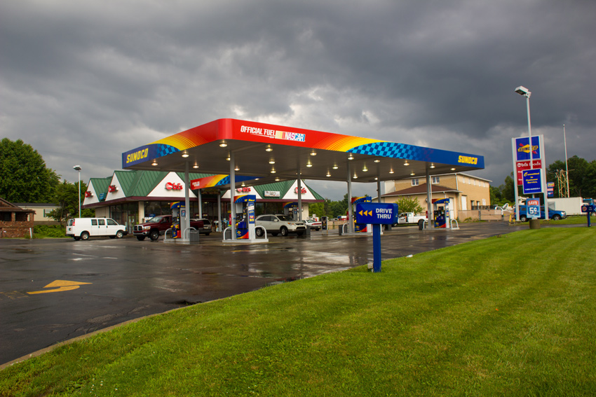 Sunoco gas station and bfs convenience store on Route 51 just north of the Interstate 70 interchange in Rostraver Township, Pennsylvania