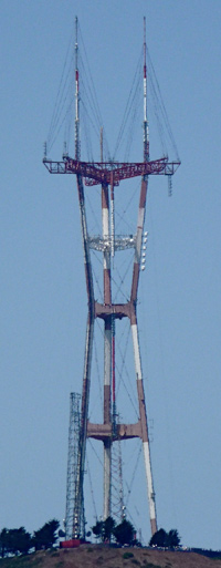 Sutro Tower with a missing mast during the DTV project