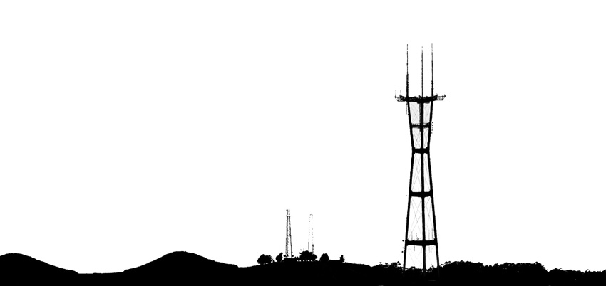 Silhouette of Sutro Tower and Twin Peaks