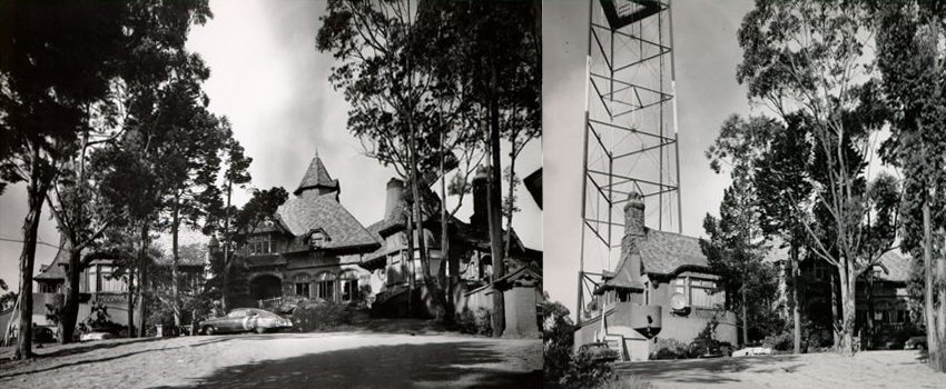 Two photo collage of the Sutro Mansion taken by H. Blair in 1951