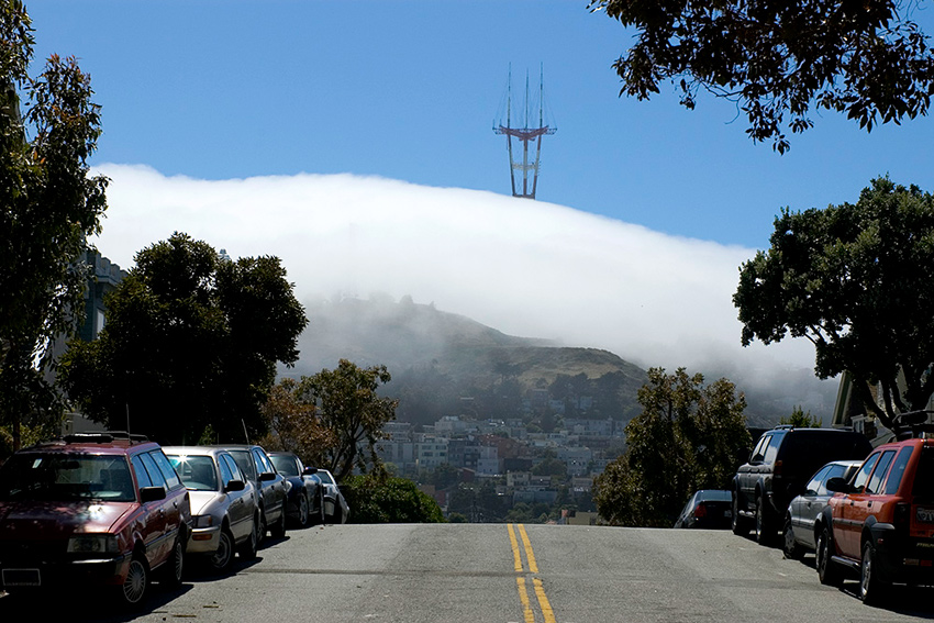 Sutro Tower poking up out of the fog